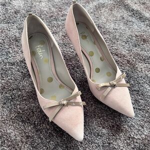 Boden Muted Peachy Pink/Mauve Heels with Bow Detail